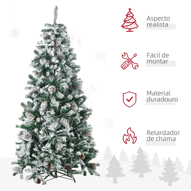 Árvore de Natal Artificial Altura 180 cm Árvore Nevada com 695 Ramos 57 Pinhas e Base de Aço Dobrável Ø104x180 cm Verde