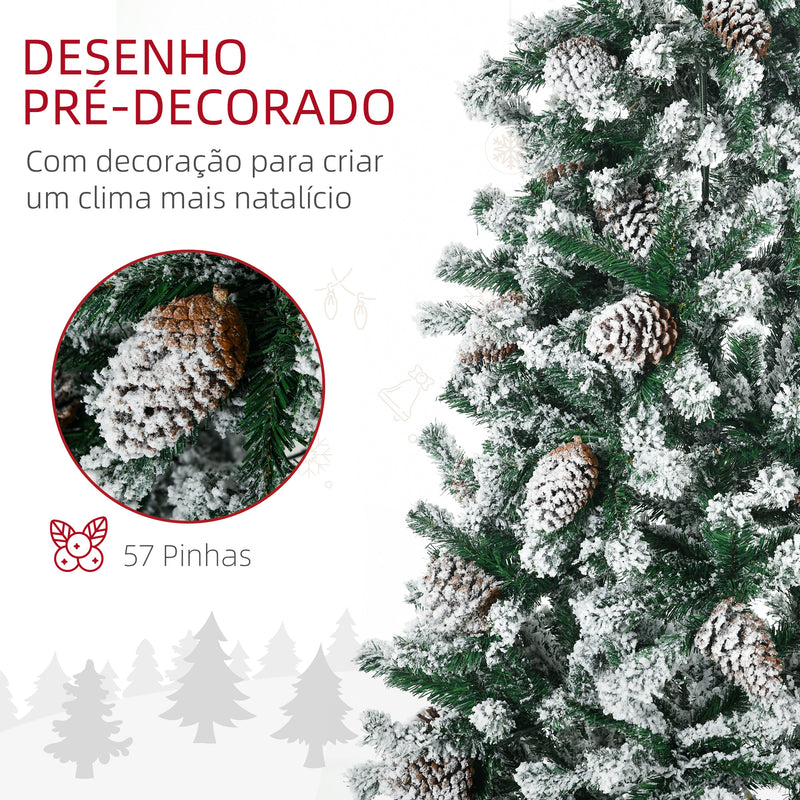 Árvore de Natal Artificial Altura 180 cm Árvore Nevada com 695 Ramos 57 Pinhas e Base de Aço Dobrável Ø104x180 cm Verde