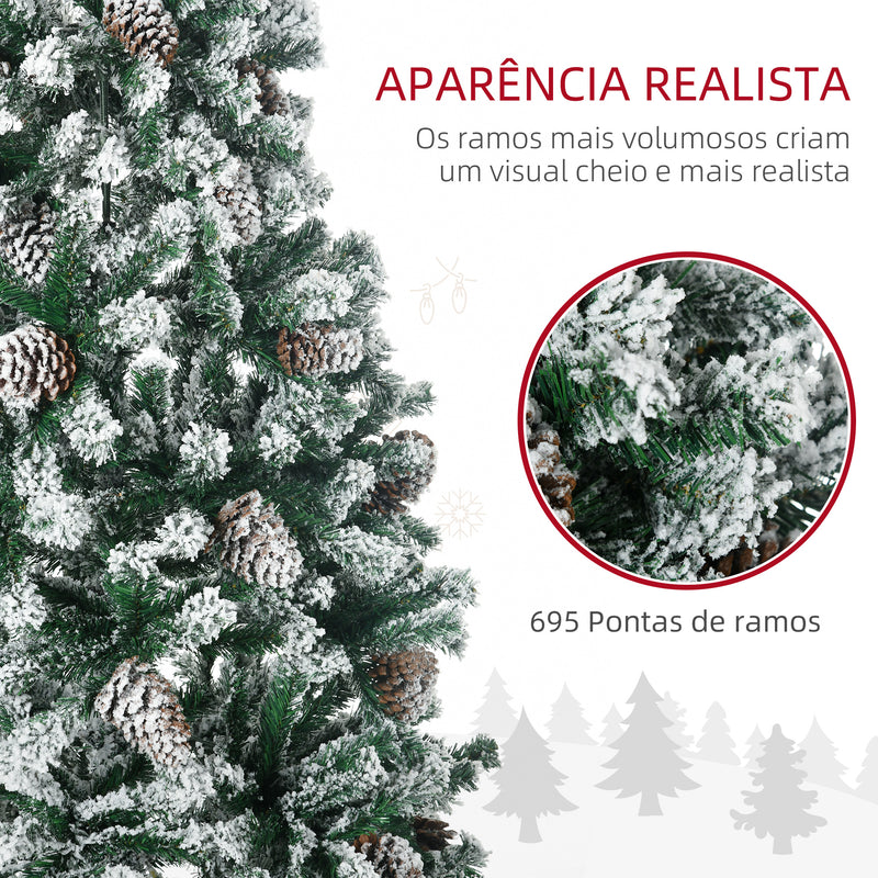 Árvore de Natal Artificial Altura 180 cm Árvore Nevada com 695 Ramos 57 Pinhas e Base de Aço Dobrável Ø104x180 cm Verde