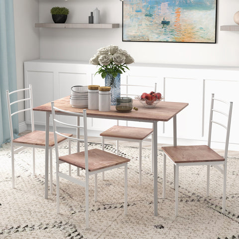 Conjunto de Refeição 5 Peças Conjunto de Mesa e 4 Cadeiras para 4 Pessoas com Estrutura de Aço para Cozinha Restaurante 110x70x75 cm Madeira e Branco