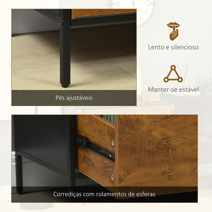 Móvel Arquivo para Escritório com 2 Gavetas Bloco de Gavetas para Arquivos com Fechadura para Pastas Suspensas Tamanho A4 e Carta 80x39x73,5 cm Preto e Marrom