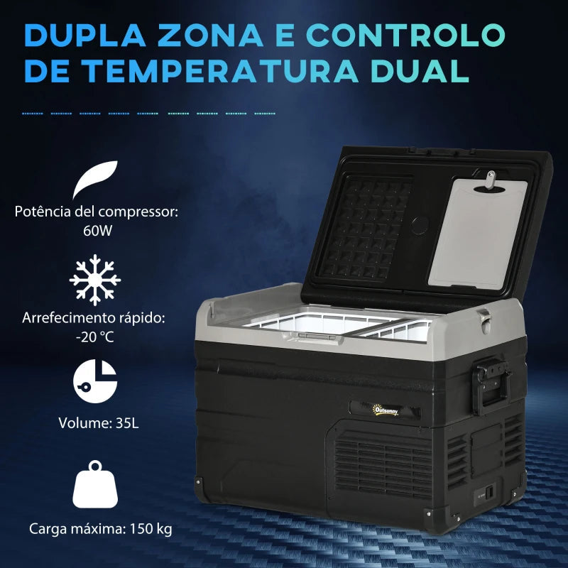 Frigorífico e Congelador de Compressor Portátil 35L Frigorífico de Carro CC 127/24V até -20? com Ecrã LED Tátil e 2 Alças Laterais 60x40x44cm Preto