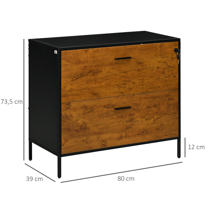 Móvel Arquivo para Escritório com 2 Gavetas Bloco de Gavetas para Arquivos com Fechadura para Pastas Suspensas Tamanho A4 e Carta 80x39x73,5 cm Preto e Marrom