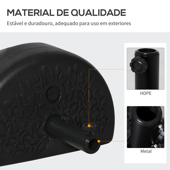 Base de Parede para Chapéu de Sol Suporte Semicircular para Chapéu de Sol Preenchido com Areia 21kg ou Água 18kg para Jardim Pátio Terraço Exterior 50x31x18cm Preto