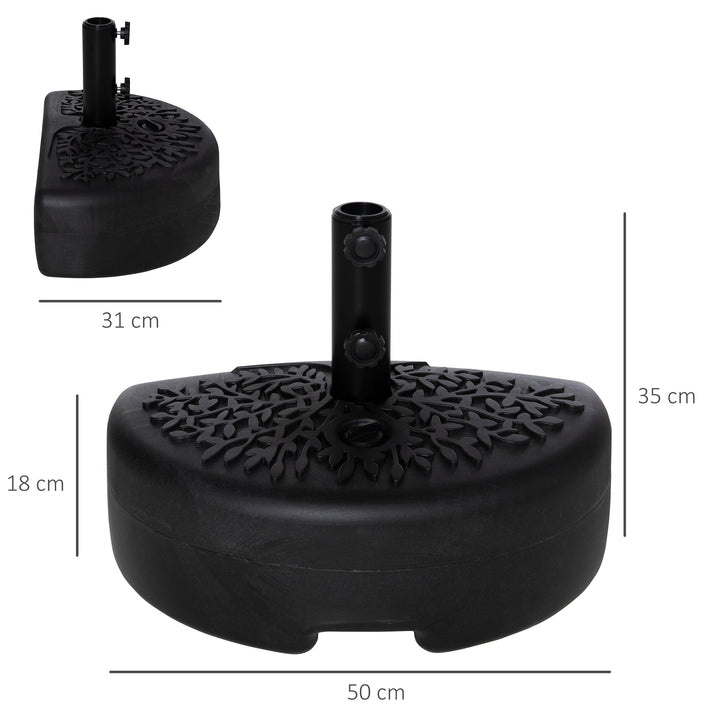 Base de Parede para Chapéu de Sol Suporte Semicircular para Chapéu de Sol Preenchido com Areia 21kg ou Água 18kg para Jardim Pátio Terraço Exterior 50x31x18cm Preto
