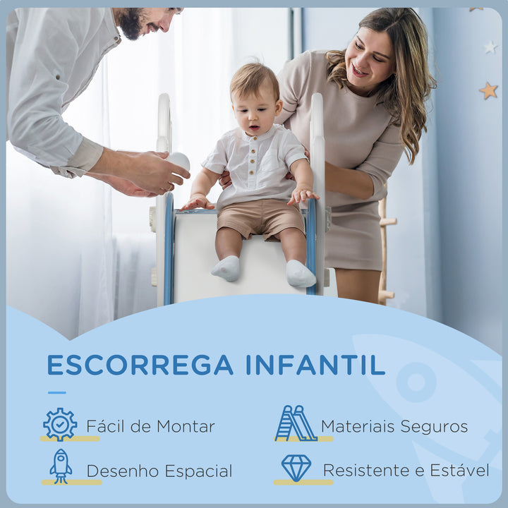 Escorregador para Crianças de 18-36 Meses com 3 Degraus Antiderrapantes Carga Máxima 30 kg para Interior Casa 157x46,5x80 cm Azul