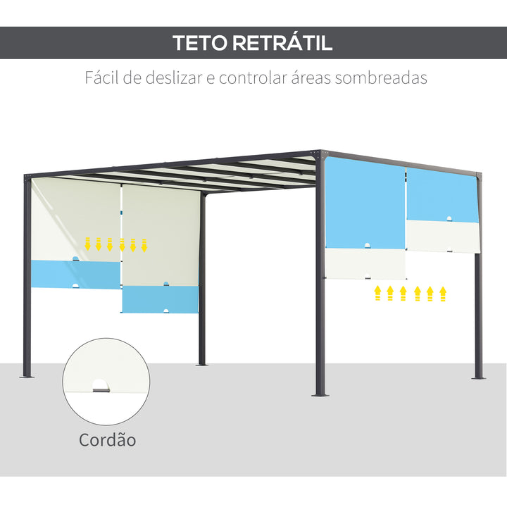 Pérgola de Jardim 297x397x220 cm com Teto Retrátil Pérgola com Luzes LED Energia Solar Estrutura de Aço Pérgola para Pátio Exterior Creme