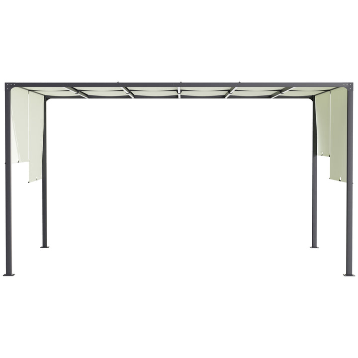 Pérgola de Jardim 297x397x220 cm com Teto Retrátil Pérgola com Luzes LED Energia Solar Estrutura de Aço Pérgola para Pátio Exterior Creme