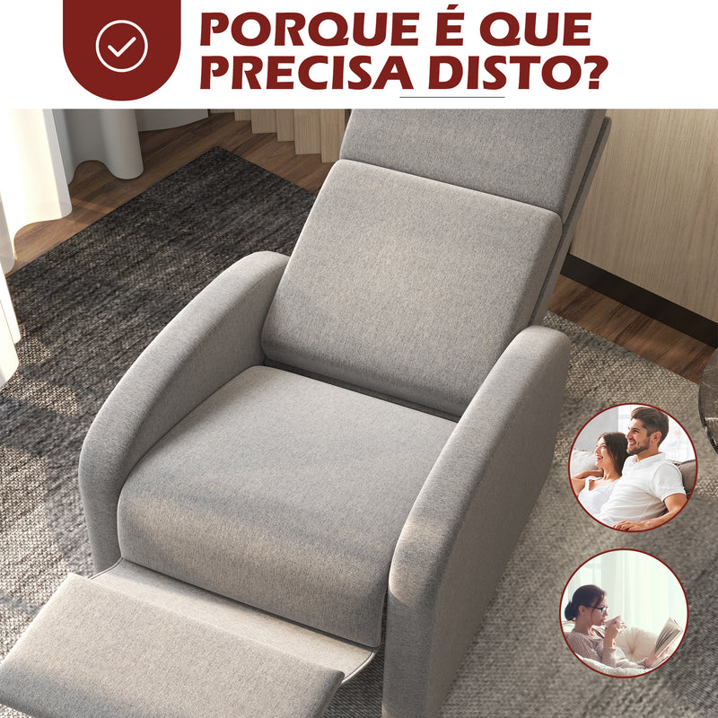 Poltrona Relax Reclinável até 160° Poltrona Reclinável Manual com Apoio para os Pés Carga Máxima 120 kg para Sala de Estar Dormitório 64x86x102 cm Cinza