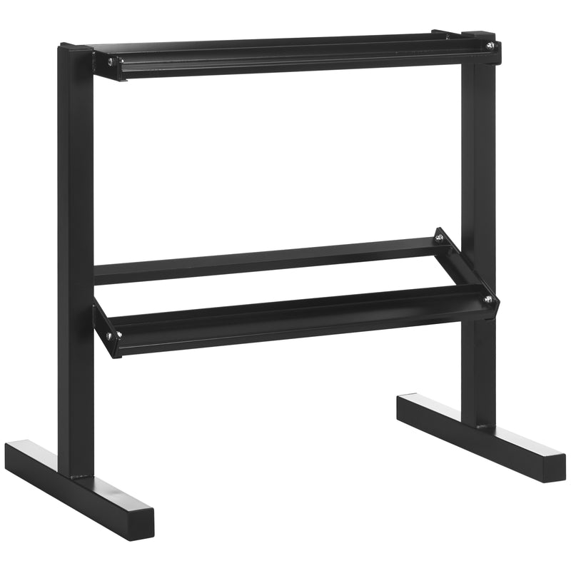 Suporte para Halteres de 2 Níveis Suporte de Armazenamento para Halteres de Aço para Ginásio em Casa Carga Máxima 270 kg 92,5x50,5x80,5 cm Preto