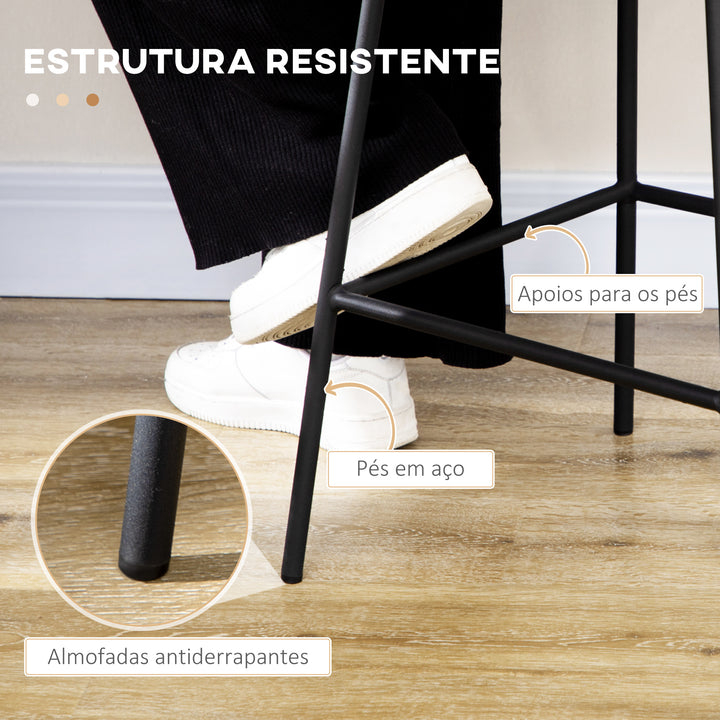 Bancos Altos de Cozinha Conjunto de 2 Bancos de Vime Sintético Bancos de Bar Modernos com Pés de Aço Carga Máxima 120 kg 42,5x52x102 cm Madeira e Preto