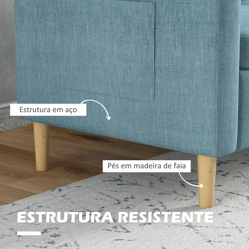 Sofá de 2 Lugares Sofá Moderno Estofado em Poliéster com 2 Bolsos Laterais Apoio para os braços e Pés de Madeira para Sala de Estar Escritório Carga 200 kg 143x76x83 cm Azul