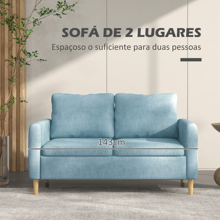 Sofá de 2 Lugares Sofá Moderno Estofado em Poliéster com 2 Bolsos Laterais Apoio para os braços e Pés de Madeira para Sala de Estar Escritório Carga 200 kg 143x76x83 cm Azul