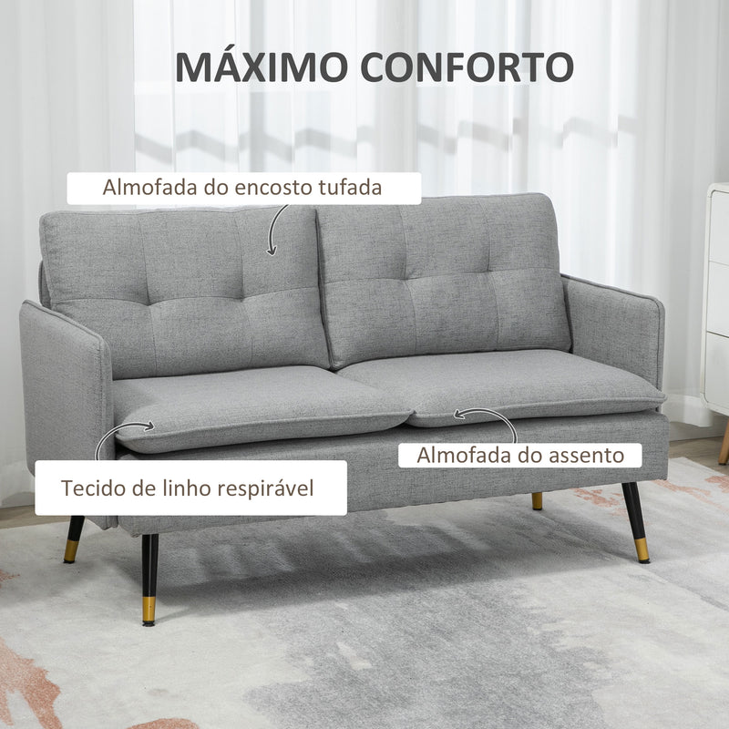 Sofá de 2 Lugares Sofá Moderno Estofado em Poliéster com 4 Almofadas Apoio para os Braços e Pés de Aço para Sala de Estar Escritório Carga Máxima 240 kg 139x68x80 cm Cinza