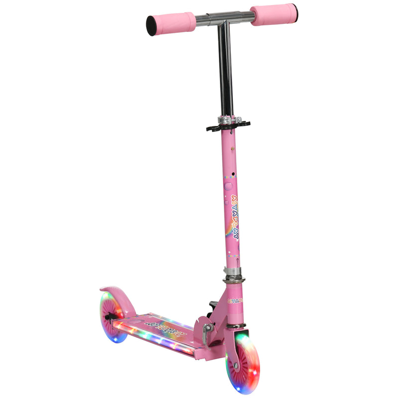 Trotinete para Crianças Dobrável Trotinete Infantil com Luzes e Música 4 Alturas Ajustável Rodas Brilhantes e Pedal LED para 3-7 Anos Carga 50 kg 67x32x65-78 cm Rosa