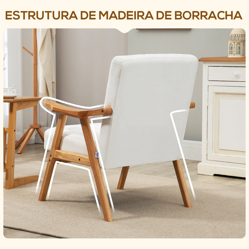 Poltrona de Sala de Estar Poltrona de Estilo Nórdico Estofada em Veludo com Assento e Encosto Acolchoados Pés de Madeira para Escritório Dormitório 68x74x82 cm Creme