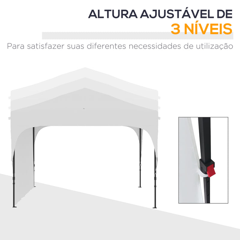 Tenda Dobrável 3x3m com Altura Ajustável Tenda de Jardim com 1 Parede Lateral Teto com Ventilação 4 Sacos de Areia e Bolsa de Transporte para Campismo Festas Branco