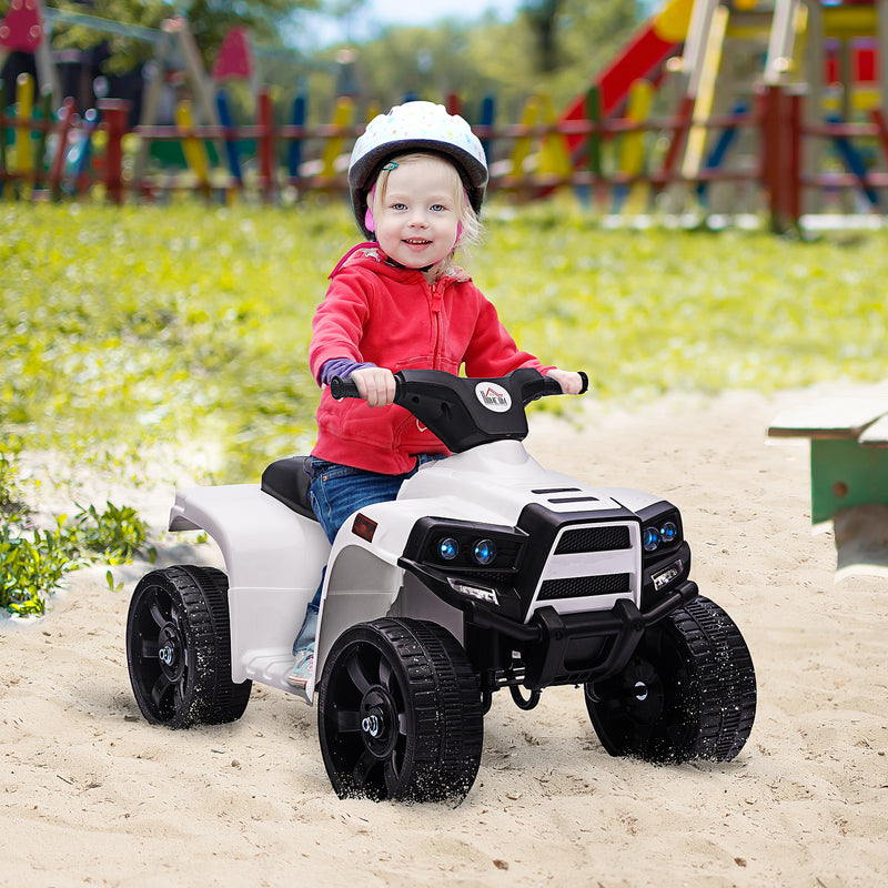 Quadriciclo Elétrico para Crianças a cima de 18 Meses Quadriciclo Infantil a Bateria 6V Faróis Buzina Velocidade -3km/h Avanço e Recuo 65x40x43 cm Branco