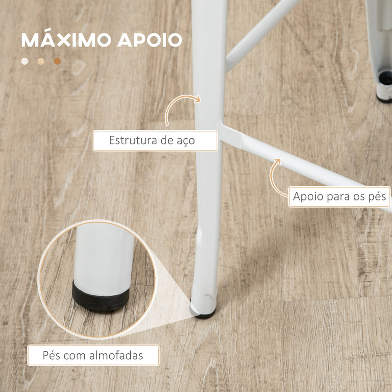 Conjunto de 4 Bancos Altos de Cozinha Empilháveis com Encosto Alto Bancos de Bar com Apoio para os Pés Assento de Madeira e Estrutura de Aço Carga 120 kg 44x53x116 cm Branco