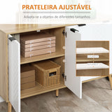 Aparador de Cozinha Moderno Móvel Buffet Auxiliar com Prateleiras Ajustáveis 2 Armários e Anti-Tombo Carga Máx. 50 kg para Sala de Estar 120x35x77,4 cm Branco e Madeira