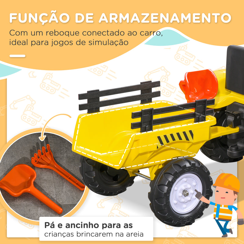 Trator a Pedais para Crianças acima de 3 Anos Trator com Reboque de Pedais para Crianças com Acessórios Carga Máxima 35 kg 133x42x51 cm Amarelo e Preto