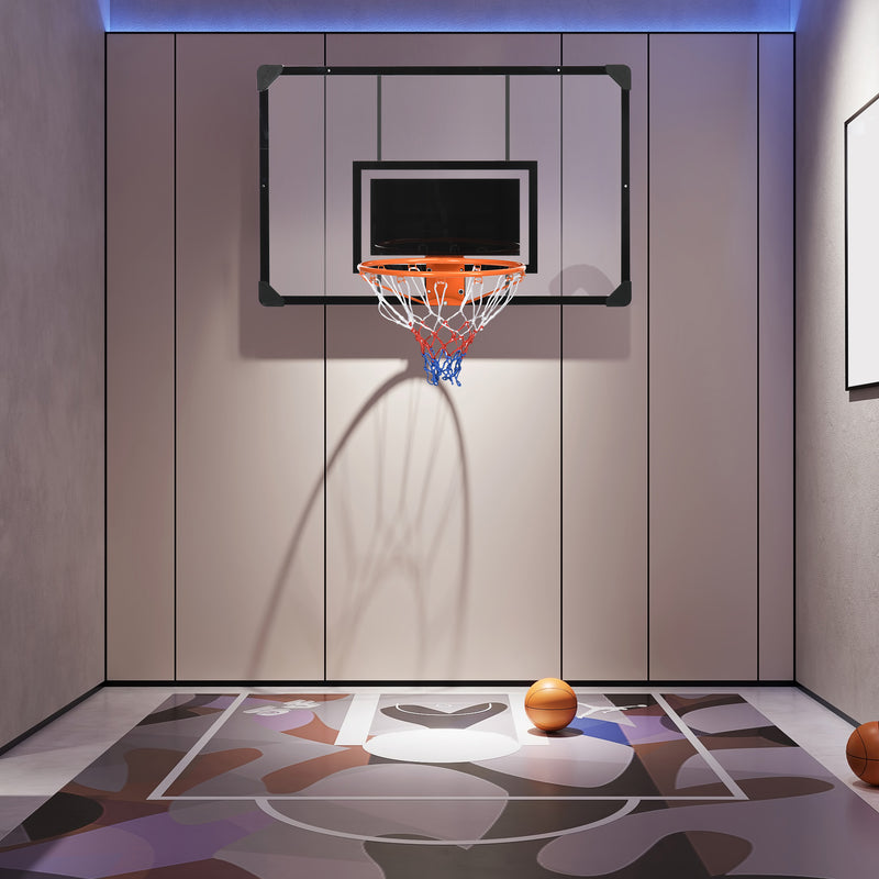 Tabela de Basquetebol com Rede Tabela de Basquetebol de Parede com Quadro e Estrutura de Aço para Utilização em Interiores e Exteriores 113x61x73 cm Preto