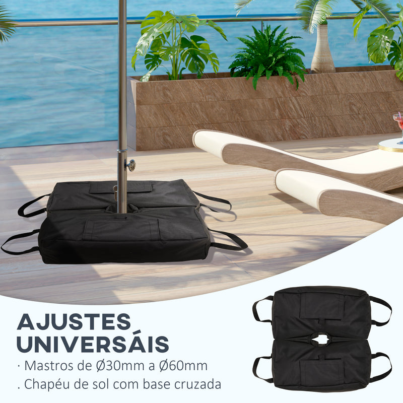 Conjunto de 2 Bolsas de Areia para Peso de Chapéu de Sol 50 kg Base para Chapéu de Sol com Pá e Alças Tecido Oxford Impermeável para Exterior 50x25x18 cm Preto