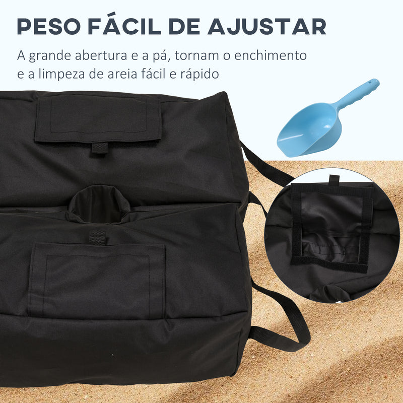 Conjunto de 2 Bolsas de Areia para Peso de Chapéu de Sol 50 kg Base para Chapéu de Sol com Pá e Alças Tecido Oxford Impermeável para Exterior 50x25x18 cm Preto