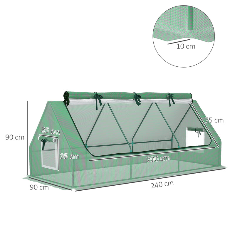 Estufa de Jardim Mini Estufa 240x90x90 cm com Janelas de Malha e Estrutura de Aço para Cultivar Verduras e Flores Verde