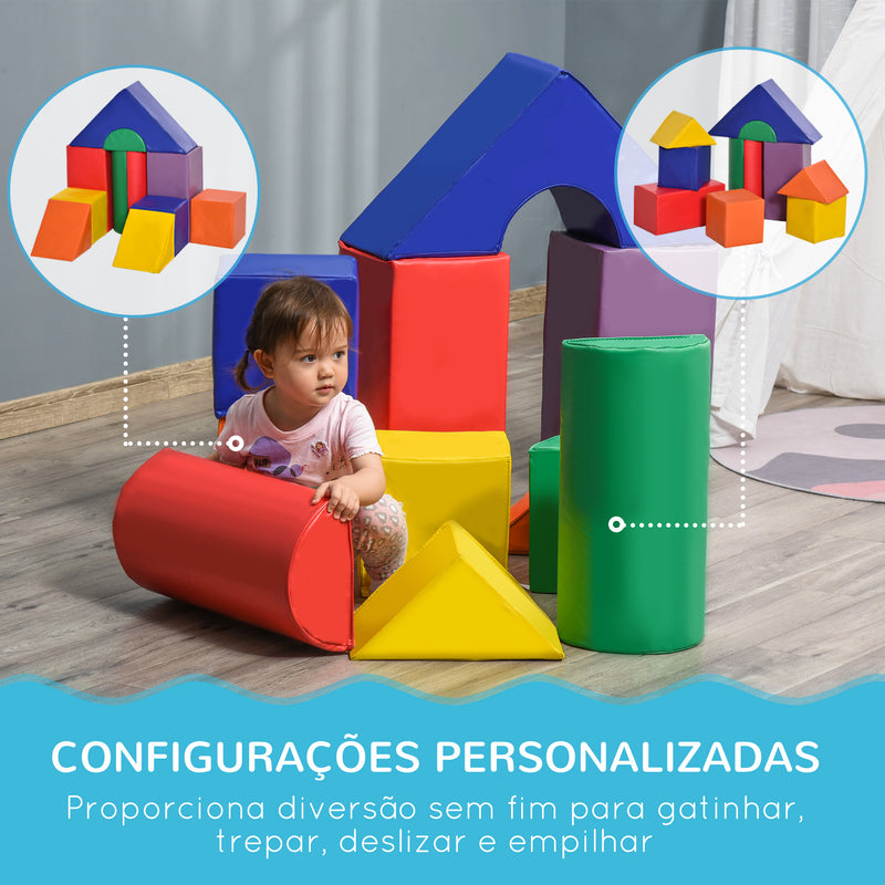 Conjunto de 11 Blocos de Espuma para Crianças Blocos de Contrução Brinquedo de Aprendizagem para Crianças 1-3 Anos 50x50x25 cm Multicor