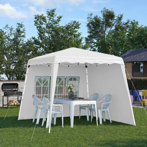 Tenda Dobrável com 2 Paredes Laterais 2,4x2,4 m Tenda de Jardim com Altura Ajustável Proteção UV50+ e Bolsa de Transporte para Exteriores Pátio Branco
