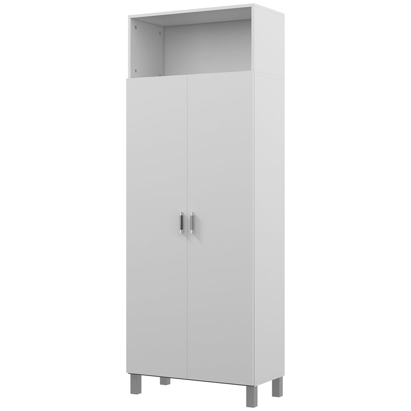 Armário Multiuso com 2 Portas Compartimento Aberto e Prateleira Ajustável para Sala de Estar Cozinha Lavandaria 70x35x188 cm Branco