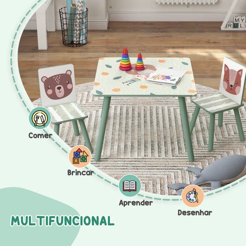 Conjunto de Mesa e Cadeiras para Crianças de 3 Peças Mesa Infantil com 2 Cadeiras Conjunto de Móveis para Atividades com Crianças de 3-8 Anos para Dormitório Sala de Jogos Verde