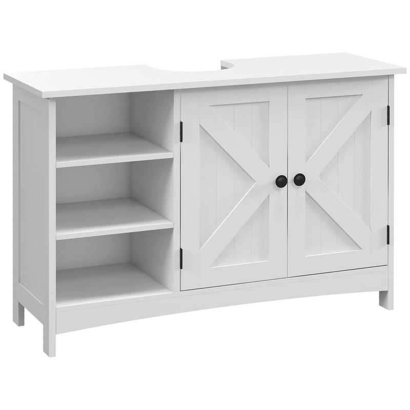 Móvel para Lavatório Pousar de Madeira Móvel para Lavatório com 1 Armário 3 Prateleiras Abertas e Prateleira Ajustável Estilo Moderno Carga Máxima 31 kg 90x30x60 cm Branco