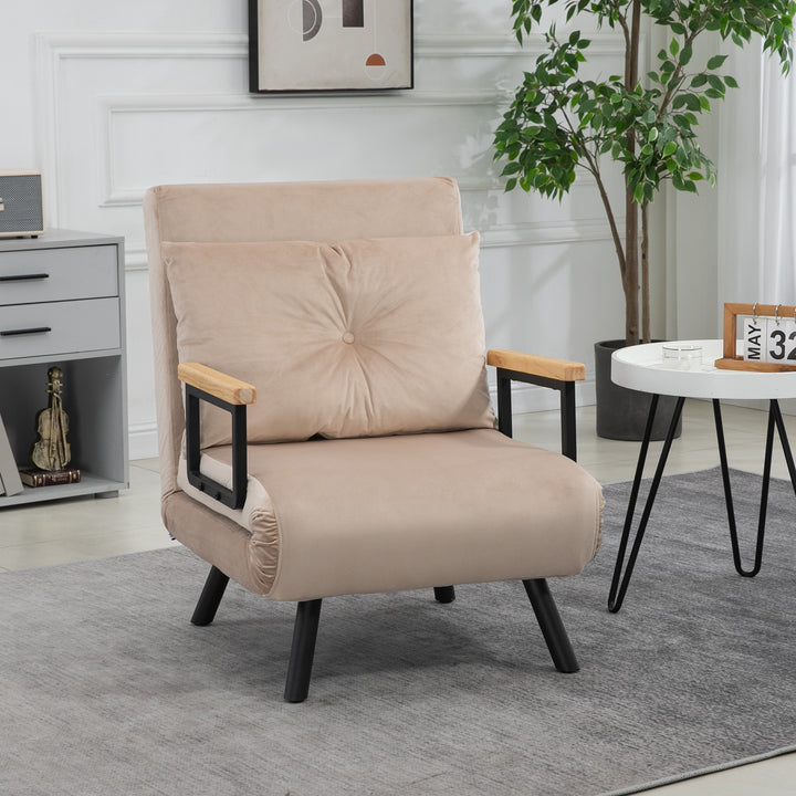 Poltrona Convertível em Cama Dobrável Poltrona 3 em 1 Convertível em Cama com Encosto Ajustável em 5 Níveis e Almofada Acolchoada para Escritório Sala de Estar Carga 120 kg 63x73x81 cm Bege