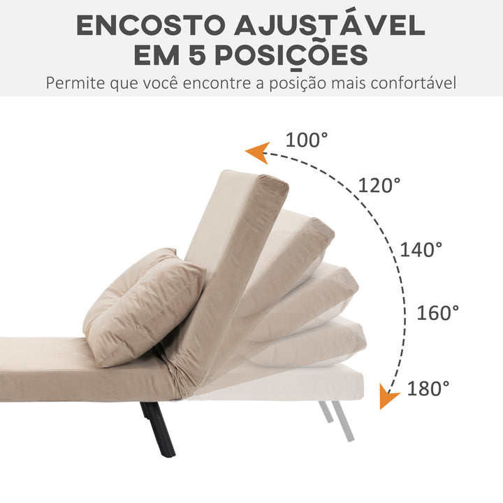Poltrona Convertível em Cama Dobrável Poltrona 3 em 1 Convertível em Cama com Encosto Ajustável em 5 Níveis e Almofada Acolchoada para Escritório Sala de Estar Carga 120 kg 63x73x81 cm Bege