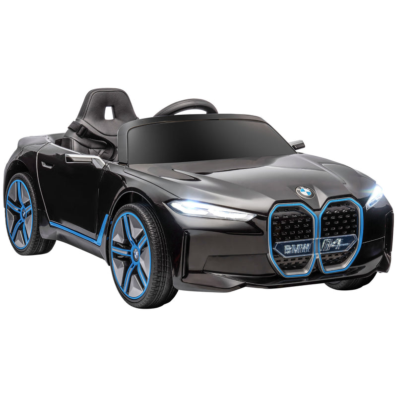 Carro Elétrico para Crianças 37-72 Meses com Licença BMW i4 Carro a Bateria 12V com Controlo Remoto Música MP3 Ecrã Luzes e Cinto de Segurança 115x67x45 cm Preto