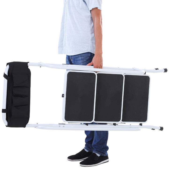 Escada Dobrável com 3 Degraus Escada de Metal com Apoio para os Braços e Suporte para Ferramentas Carga Máxima 150 kg 51x66x131 cm Branco e Preto