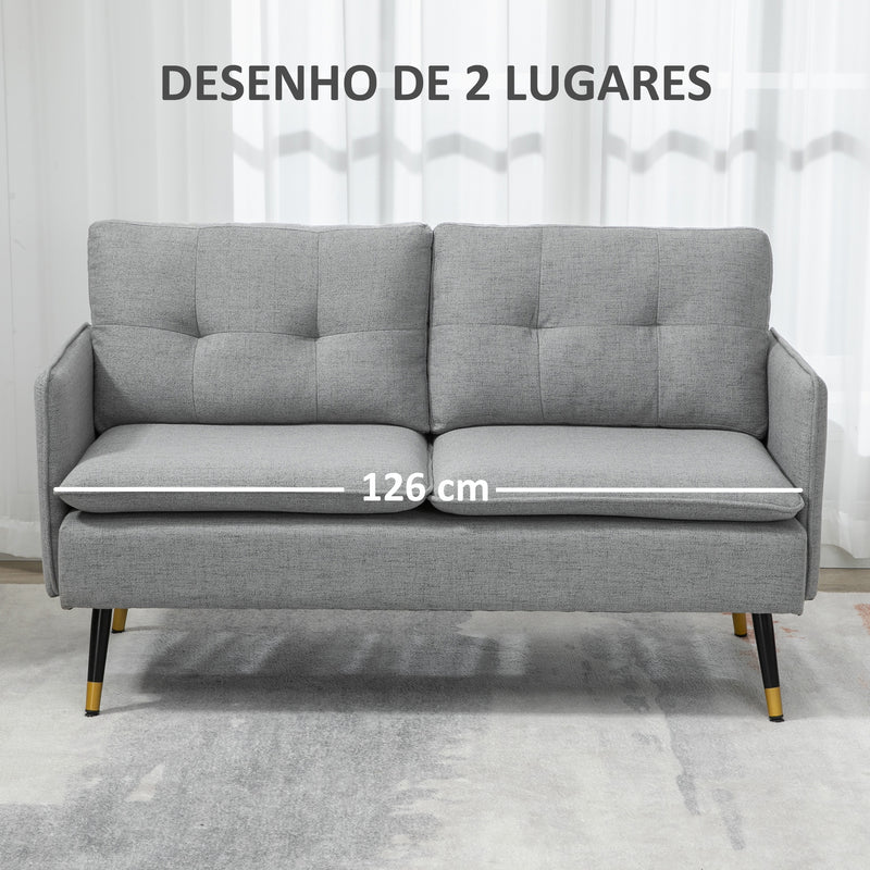 Sofá de 2 Lugares Sofá Moderno Estofado em Poliéster com 4 Almofadas Apoio para os Braços e Pés de Aço para Sala de Estar Escritório Carga Máxima 240 kg 139x68x80 cm Cinza