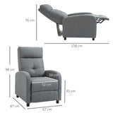 Poltrona Relax Reclinável até 155° Poltrona Reclinável Manual Estofado em Tecido Carga Máxima 150 kg para Pessoas com Altura Inferior 195 cm 67x87x98 cm Cinza