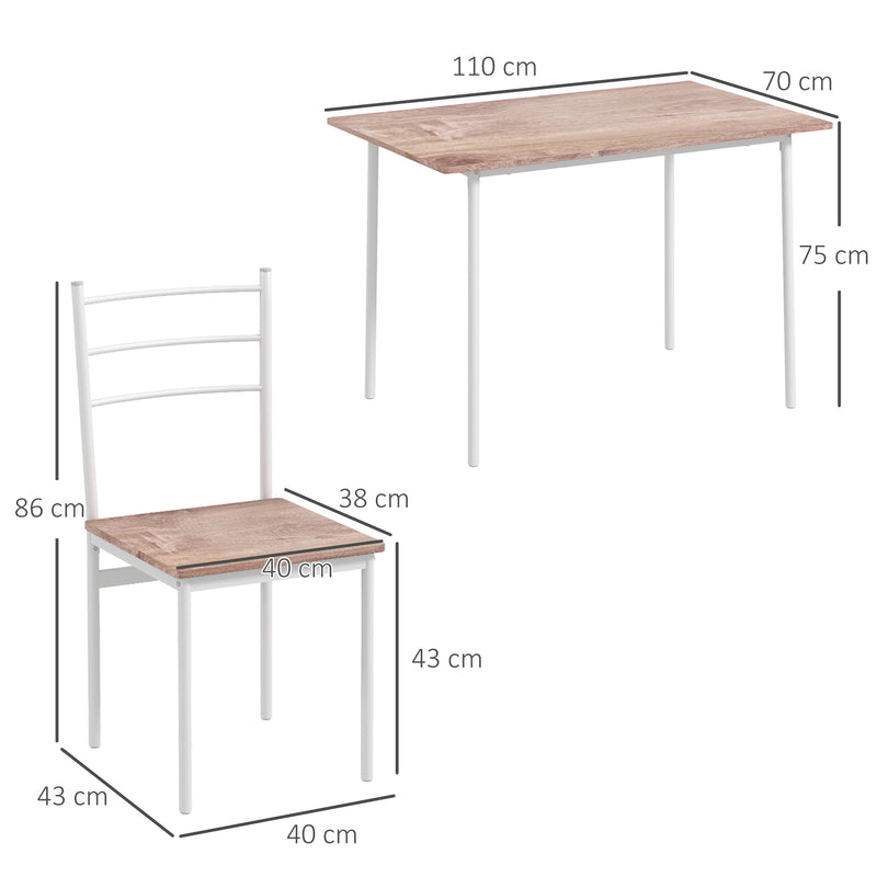 Conjunto de Refeição 5 Peças Conjunto de Mesa e 4 Cadeiras para 4 Pessoas com Estrutura de Aço para Cozinha Restaurante 110x70x75 cm Madeira e Branco