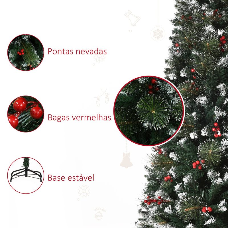 Árvore de Natal Artificial 150cm Ignífugo com 360 Ramos 38 Bagas Folhas de PVC Base Dobrável e Suporte Metálico Decoração de Natal para Interiores Verde