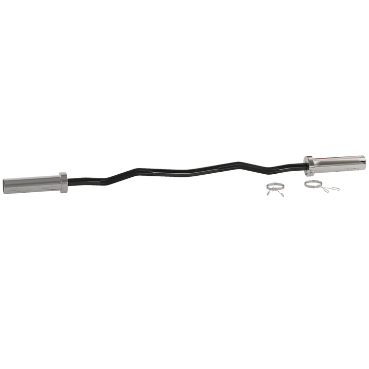 Barra de Pesos de Aço 120 cm Barra Curl EZ Ø50 mm com 2 Grampos Carga 100 kg Barra Olimpica para Discos de Ø5 cm Treino em Ginásio Casa Prata e Preto