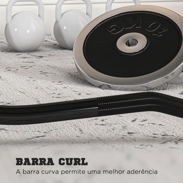 Barra de Pesos de Aço 120 cm Barra Curl EZ Ø50 mm com 2 Grampos Carga 100 kg Barra Olimpica para Discos de Ø5 cm Treino em Ginásio Casa Prata e Preto
