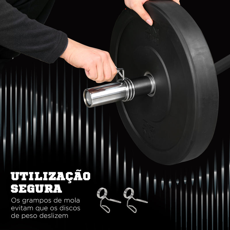 Barra de Pesos de Aço 120 cm Barra Curl EZ Ø50 mm com 2 Grampos Carga 100 kg Barra Olimpica para Discos de Ø5 cm Treino em Ginásio Casa Prata e Preto