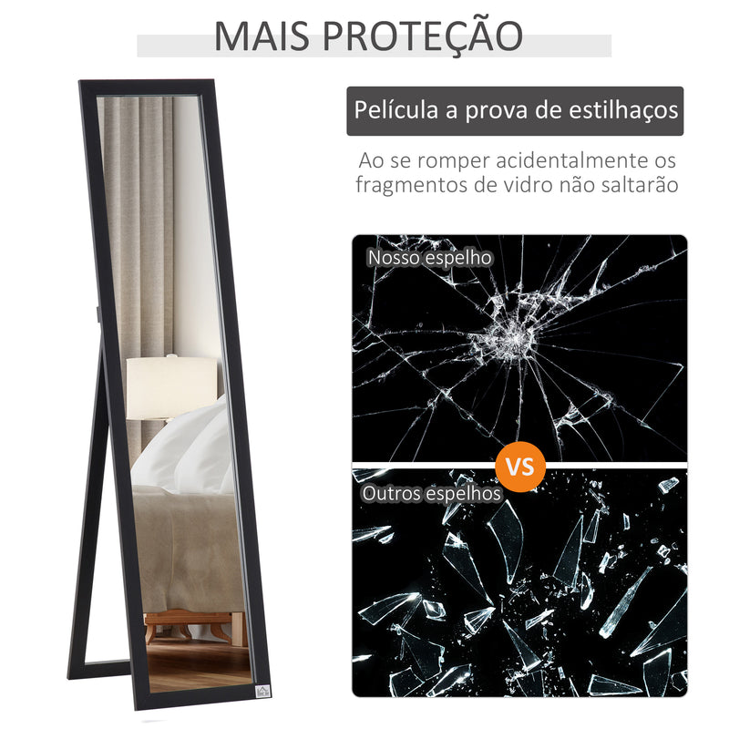 Espelho de Pé de Corpo Inteiro Retangular Espelho de Parede com 2 Formas de Uso para Dormitórios Sala de Estar Corredor 37x37x154cm Preto