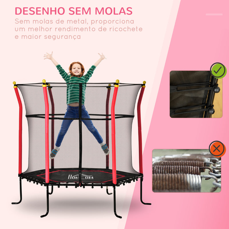 Trampolim para Crianças acima de 3 Anos Cama Elástica Infantil com Superfície de Salto Ø120 cm Rede de Segurança e Estrutura de Aço para Interiores e Exteriores Carga 50kg Ø160x163,5 cm Vermelho