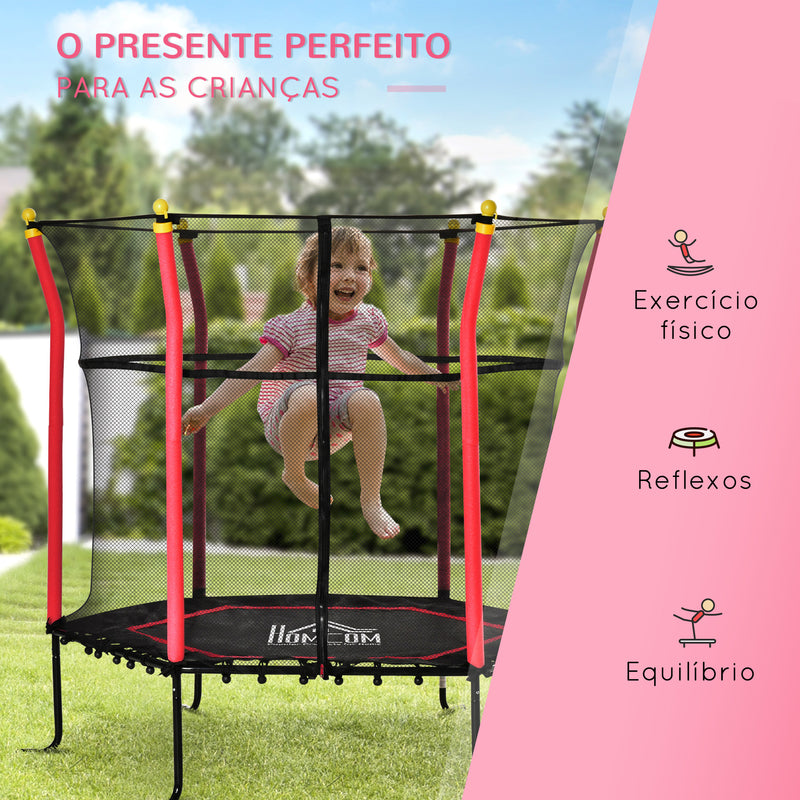 Trampolim para Crianças acima de 3 Anos Cama Elástica Infantil com Superfície de Salto Ø120 cm Rede de Segurança e Estrutura de Aço para Interiores e Exteriores Carga 50kg Ø160x163,5 cm Vermelho