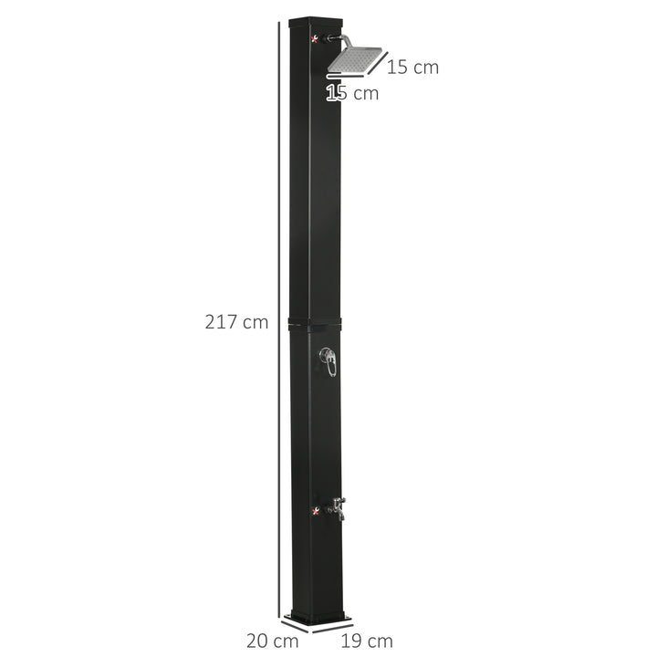 Duche Solar Exterior 40L Duche de Jardim com Cabeçal Torneira Água Quente até 60? e Duche de Pés para Piscina Pátio Praia 19x20x217 cm Preto