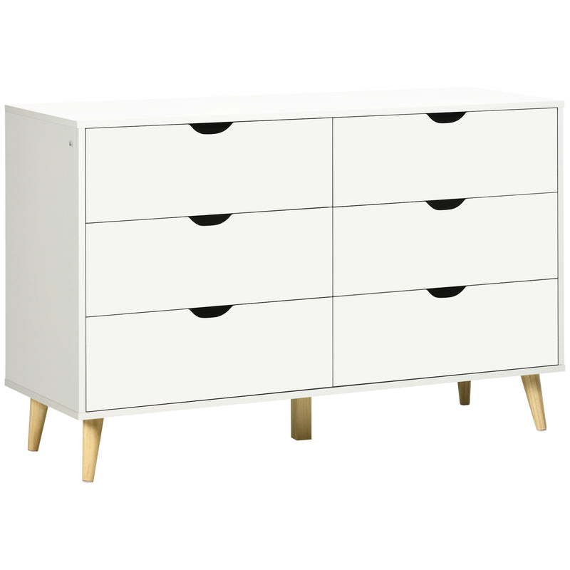 Cómoda com 6 Gavetas e Pés Elevados Cómoda para Dormitório Sala de Estar Estilo Moderno Anti-Tombo 120x40x76 cm Branco